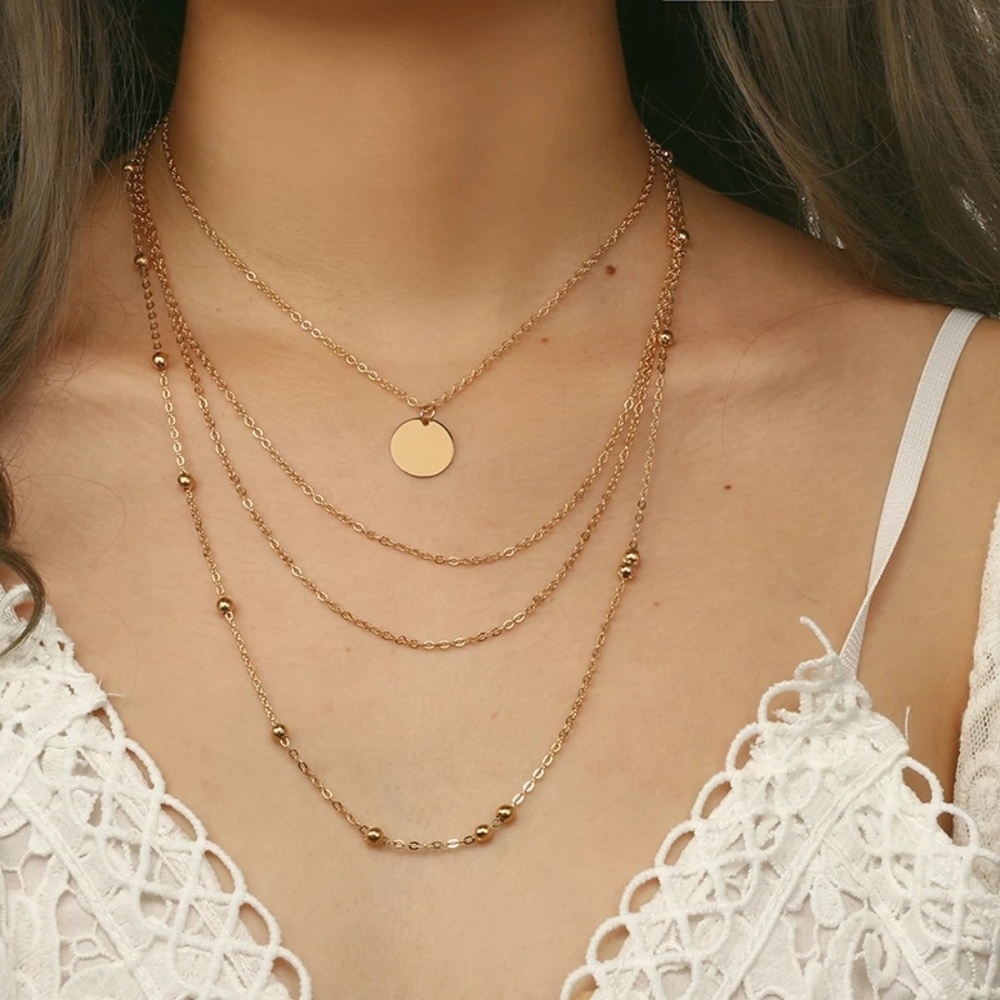 Dainty Multi-Layered Gold Coin Boho Necklace D18